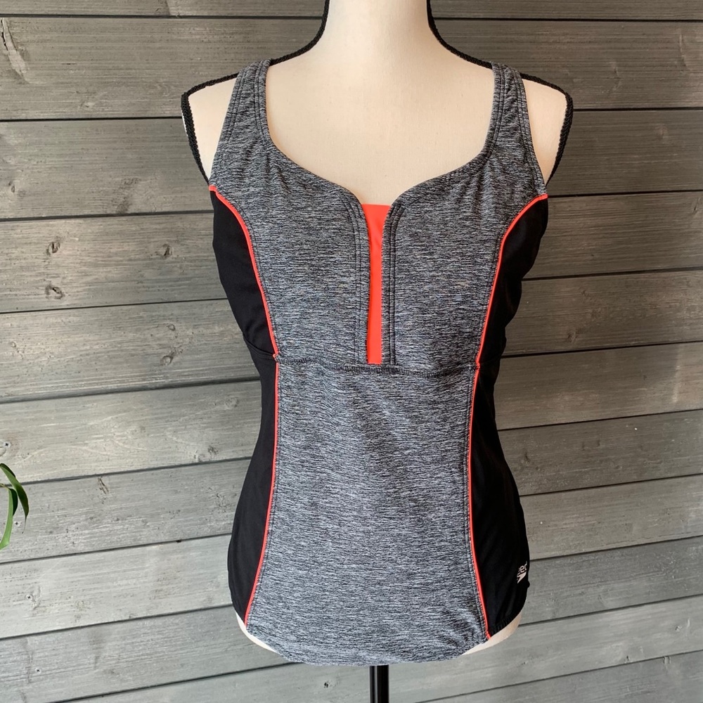Speedo gray, black, pink one-piece swimsuit sz 12
